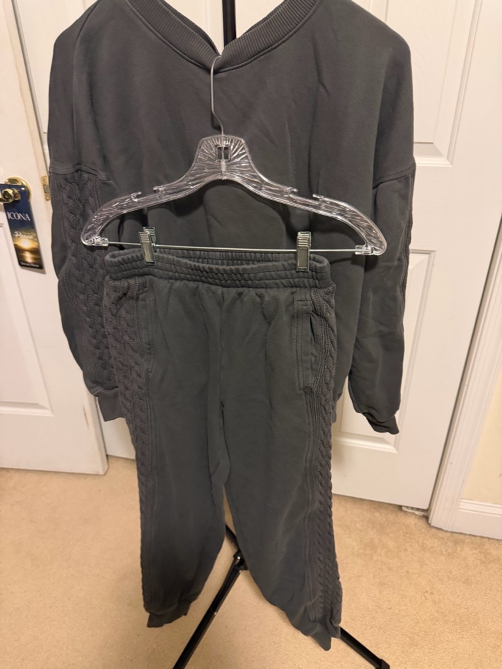 aerie Charcoal Gray Cable-Detail Track Pants & Sweatshirt Set
